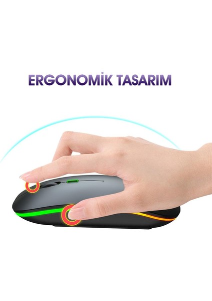 1600 Dpı Şarj Edilebilir 2.4 Ghz Rgb Işık Çift Modlu Bluetooth Mouse - AL2767 Gri