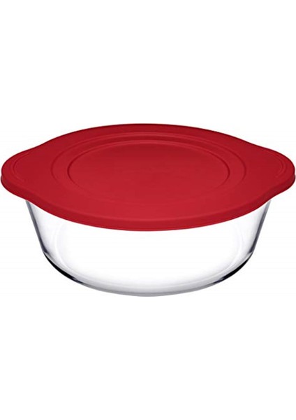 Borcam Yuvarlak Tencere Plastik Kırmızı Kapaklı, 2100 cc