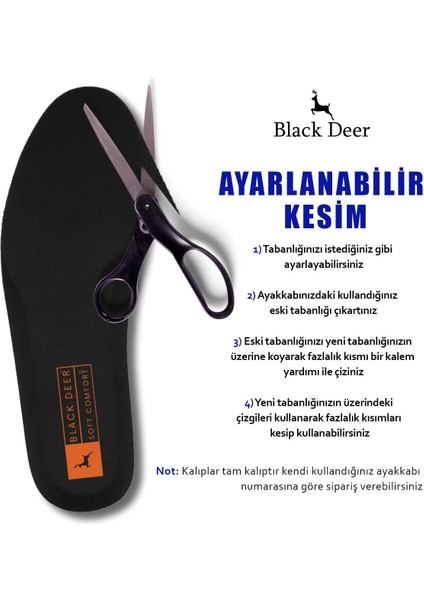 Black Deer X30 Yumuşak Ortopedik Tabanlık,Rahat Tabanlık,Konfor Tabanı,Spor Tabanlığı,Erkek,Kadın, Siyah