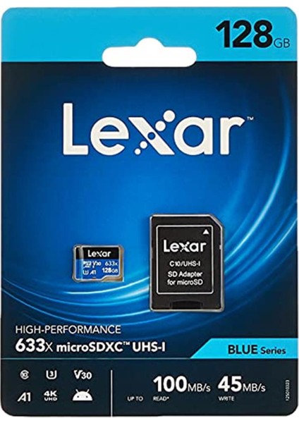Lexar 128GB 633X Microsdxc Uhs-I U3 100/45 Mb/sn Yüksek Performanslı Microsd Hafıza Kartı