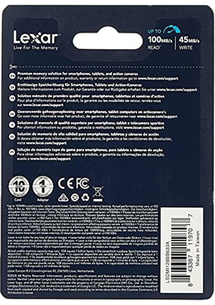 Lexar 128GB 633X Microsdxc Uhs-I U3 100/45 Mb/sn Yüksek Performanslı Microsd Hafıza Kartı