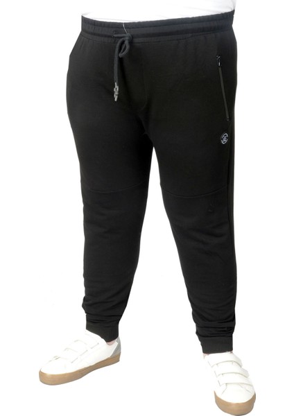 Büyük Beden Eşofman Altı Dar Paça Zippered Erkek Pamuk Siyah Mevsimlik