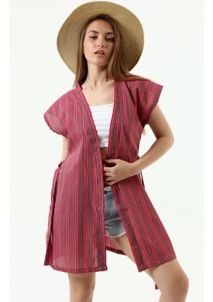 Bordo Şile Bezi Belden Bağlamalı Kimono