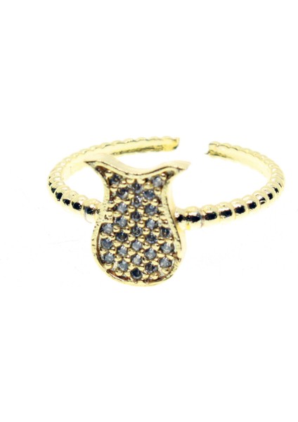 Altın Renk Lale Motif Zirkon Yüzük Ayarlabilir Her Parmağa Olur - 1517