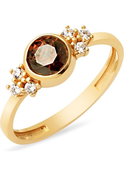 Kahverengi Taşlı 14 Ayar Altın Yüzük
