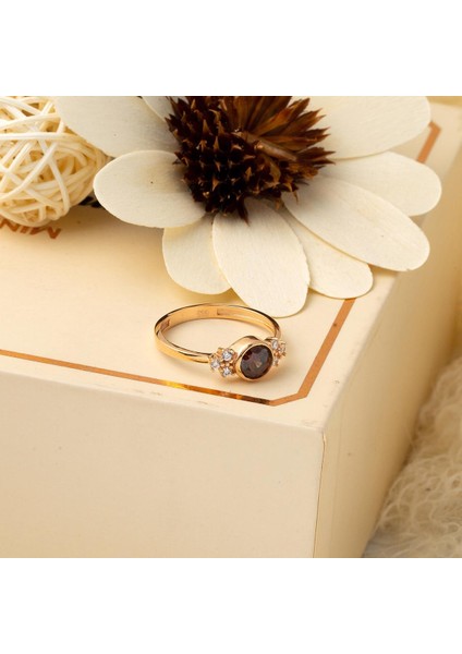 Kahverengi Taşlı 14 Ayar Altın Yüzük modelleri