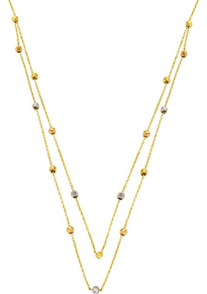 2 Sıra Top Altın Zincirli Kolye