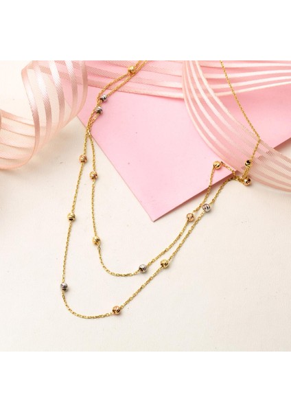 2 Sıra Top Altın Zincirli Kolye modelleri
