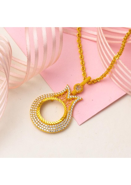 Laleli Çeyrek Altın Çerçevesi Kolye modelleri