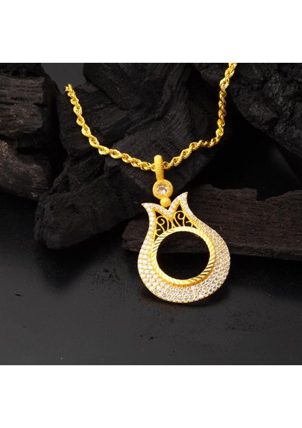 Laleli Çeyrek Altın Çerçevesi Kolye fırsatları