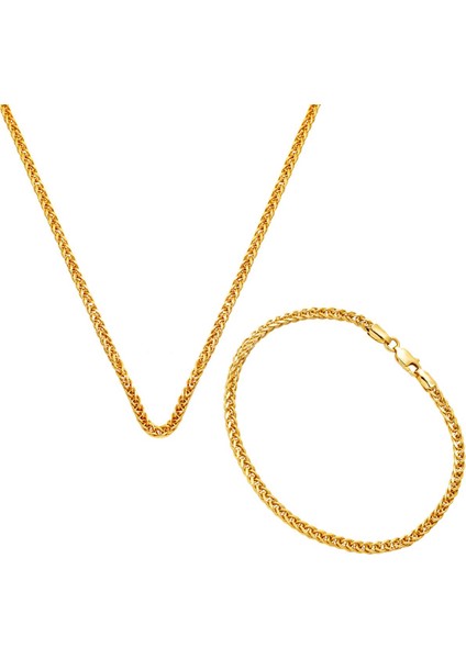 Zincir Kolye ve Bileklikli 14 Ayar Altın Takım