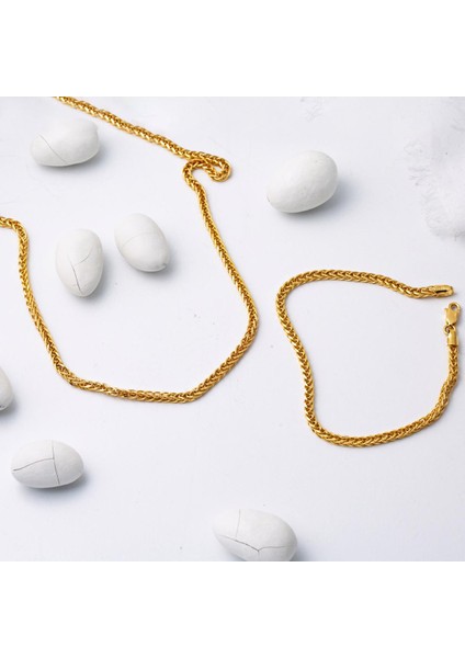 Zincir Kolye ve Bileklikli 14 Ayar Altın Takım modelleri