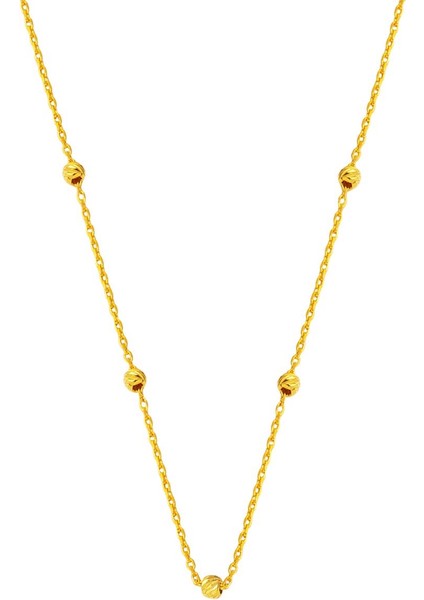 Top Altın Dizili 14 Ayar Sarı Altın Zincir Kolye