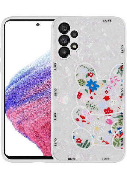 - Samsung Galaxy A13 4G - Kılıf Desenli Sert Silikon Mumila Kapak - White Rabbit - T23357
