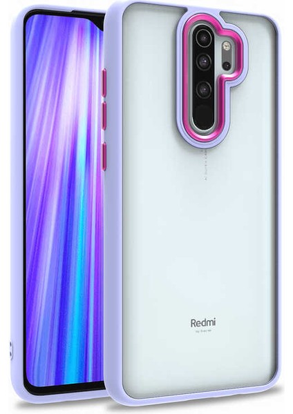 Xiaomi Redmi Note 8 Pro Kapak Metal Kamera Korumalı Arkası Şeffaf Silikon Kılıf - Lila