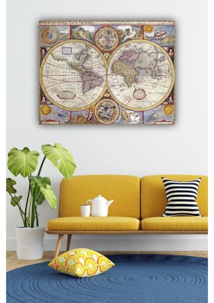 Vintage Dünya Haritası Uv Baskı