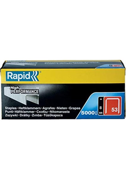 Rapid Zımba Teli Tip 53, 8 mm Mandallar, 5.000 Adet Büyük Paket, Ahşap ve Kumaşlar Için Ince Tel K