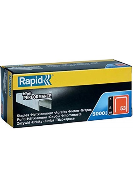 Rapid Zımba Teli Tip 53, 8 mm Mandallar, 5.000 Adet Büyük Paket, Ahşap ve Kumaşlar Için Ince Tel K