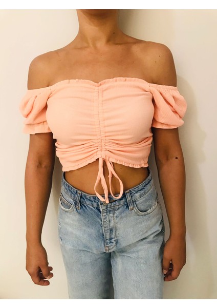 Ayfaa Butik Pembe Crop Bluz