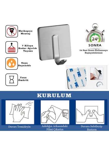 Kendinden Yapışkanlı Askılık Çelik Pakette 5 Adet