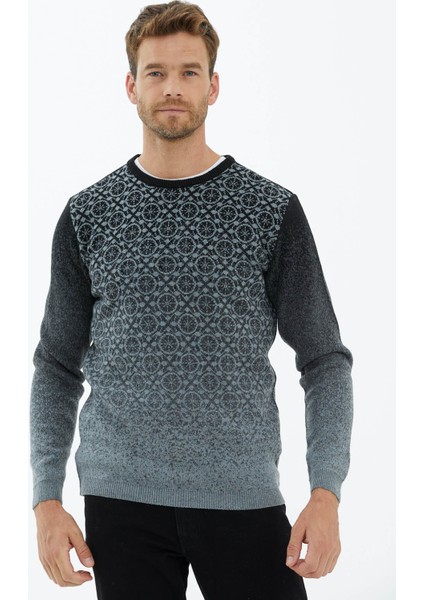 Sıfır Yaka Triko Kazak - Orta Gri