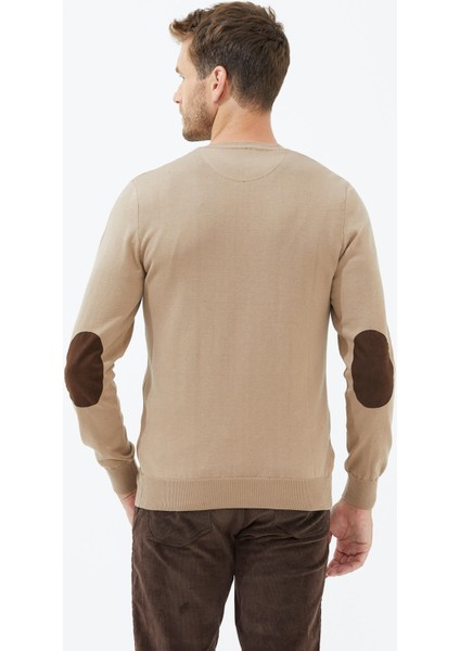 Sıfır Yaka Süet Garnili Saç Örgülü Triko Kazak - Kamel fırsatları