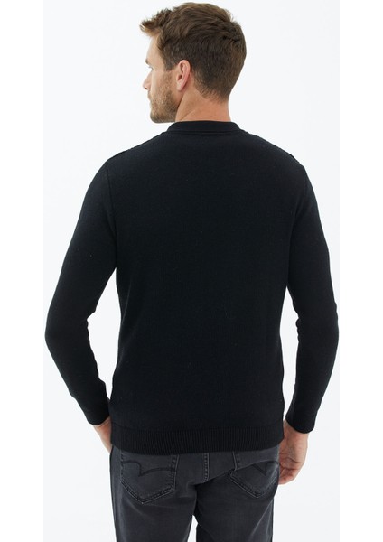 Polo Yaka Düğmeli Triko Kazak - Siyah modelleri