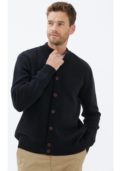 Dik Yaka Düğmeli Triko Hırka - Siyah fiyatları