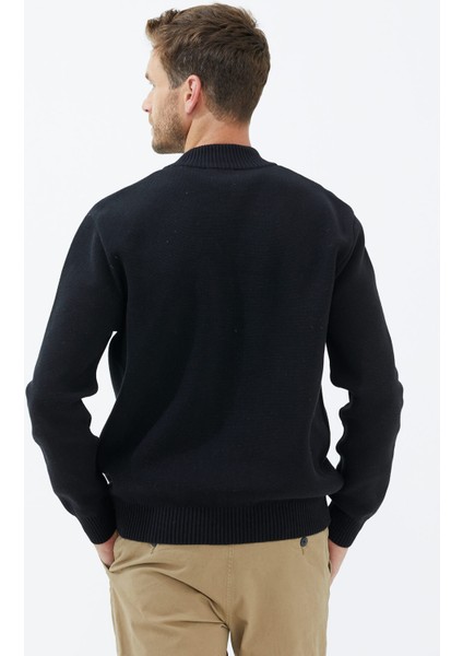 Dik Yaka Düğmeli Triko Hırka - Siyah modelleri