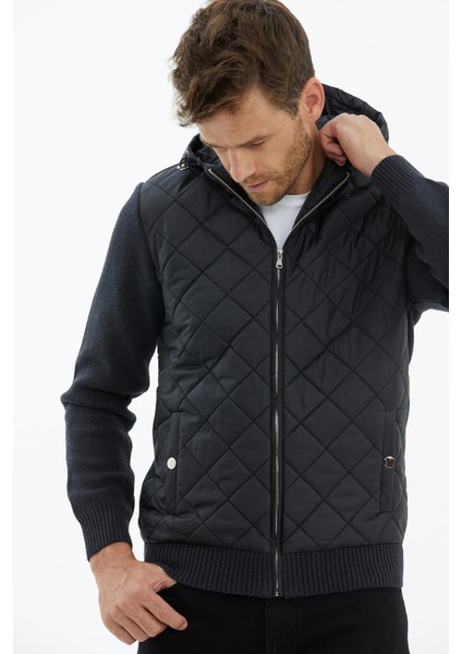 Kapüşonlu Fermuarlı Kapitone Triko Mont - Antrasit fiyatları