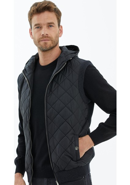 Kapitoneli Kapüşonlu Fermuarlı Triko Yelek - Antrasit fiyatları