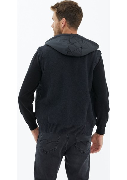 Kapitoneli Kapüşonlu Fermuarlı Triko Yelek - Antrasit fırsatları