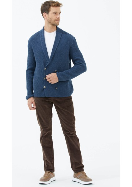 Şal Yaka Düğmeli Tirıko Hırka - Indigo modelleri