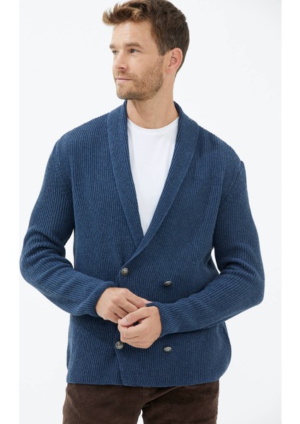 Şal Yaka Düğmeli Tirıko Hırka - Indigo fırsatları