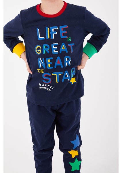Life Great Near Star Lacivert Erkek Çocuk Uzun Kol Pijama Takım modelleri