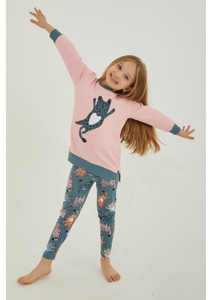 Spotted Cat Pembe Kız Çocuk Tayt Takım