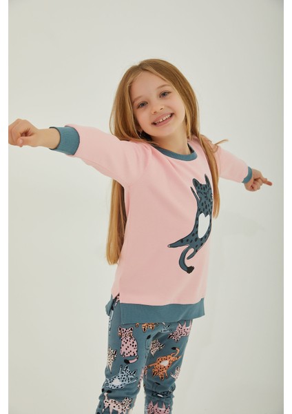 Spotted Cat Pembe Kız Çocuk Tayt Takım modelleri