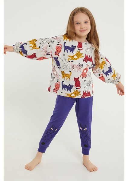 Spotted Cats Bejmelanj Kız Çocuk Uzun Kol Pijama Takım