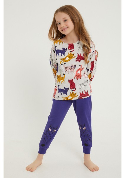 Spotted Cats Bejmelanj Kız Çocuk Uzun Kol Pijama Takım modelleri