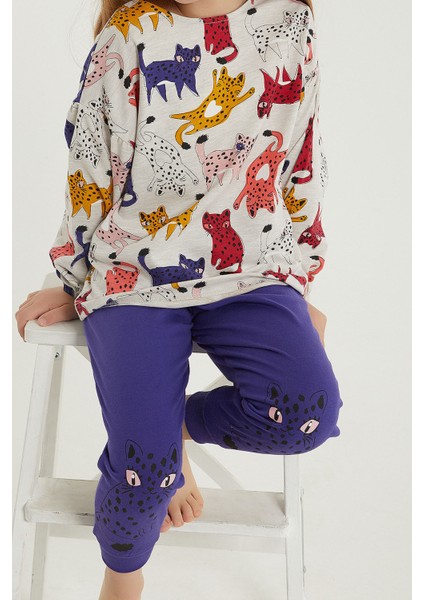 Spotted Cats Bejmelanj Kız Çocuk Uzun Kol Pijama Takım fırsatları