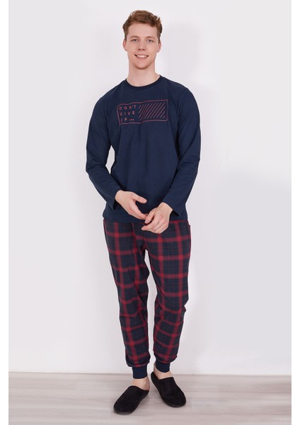 Dont Give Up Navy Erkek Uzun Kol Pijama Takım
