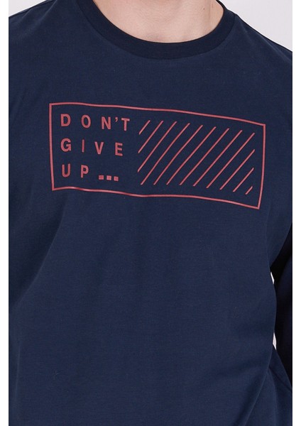 Dont Give Up Navy Erkek Uzun Kol Pijama Takım modelleri