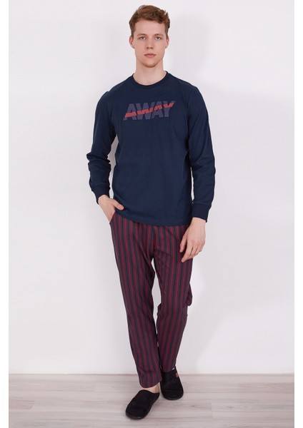 Away Mavi Erkek Uzun Kol Pijama Takım