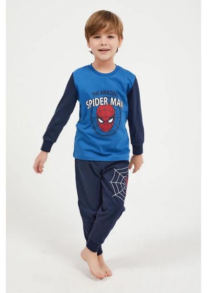 Marvel Comics Spider Man The Amazing Cobalt Mavi Erkek Çocuk Uzun Kol Pijama Takım