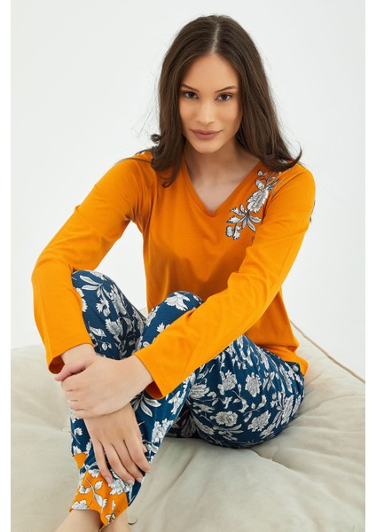 Hardal Kadın Uzun Kol Pijama Takım