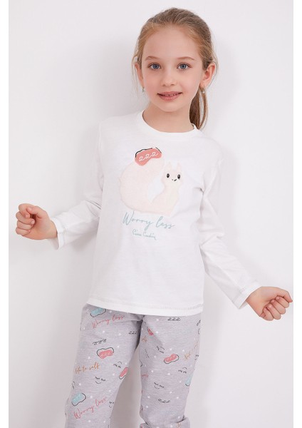 Worry Less Krem Kız Çocuk Uzun Kol Pijama Takım