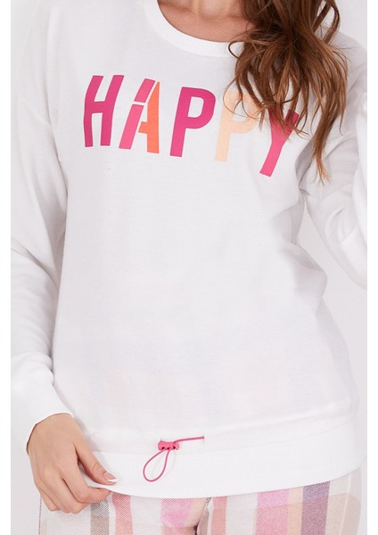 Happy Krem Kadın Uzun Kol Pijama Takım modelleri