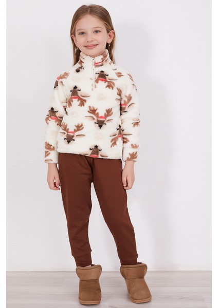 Deer Krem Kız Çocuk Uzun Kol Pijama Takım