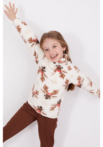 Deer Krem Kız Çocuk Uzun Kol Pijama Takım