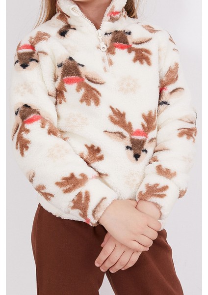 Deer Krem Kız Çocuk Uzun Kol Pijama Takım
